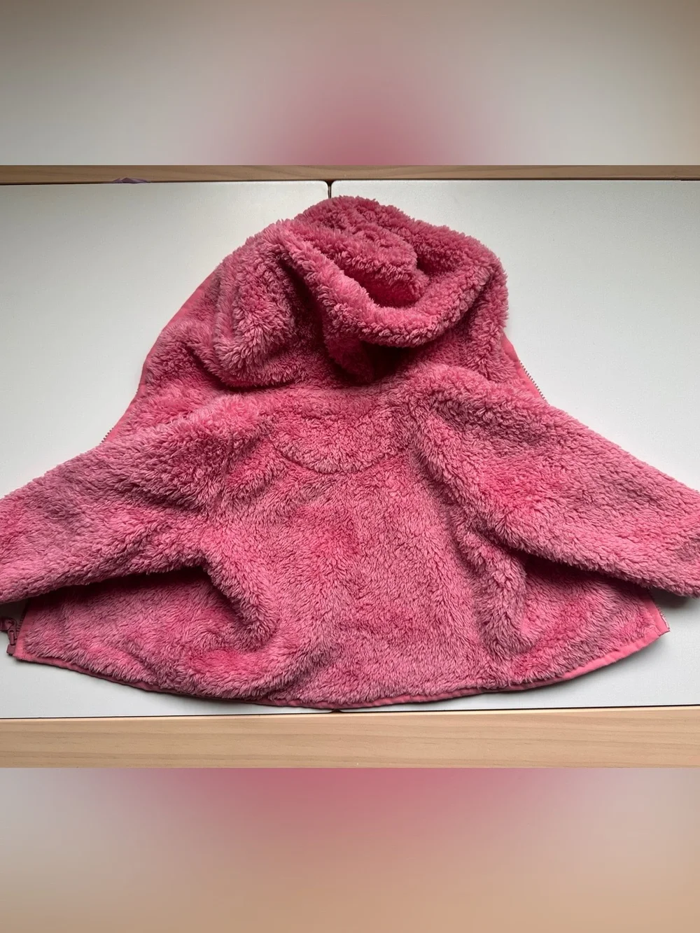 Primary Pink Baby Teddy Fleece Jacket Coat Zip Up with Hood 6-12m